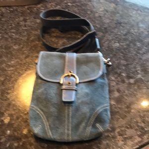 Coach blue suede crossbody bag